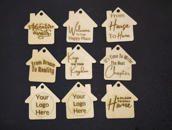 All 8 different styles of house shaped key chains